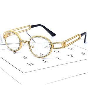 Oval Clear Lens Diamond Men‎ Sunglasses Gold Frame Hip Hop Style Migos Classic
